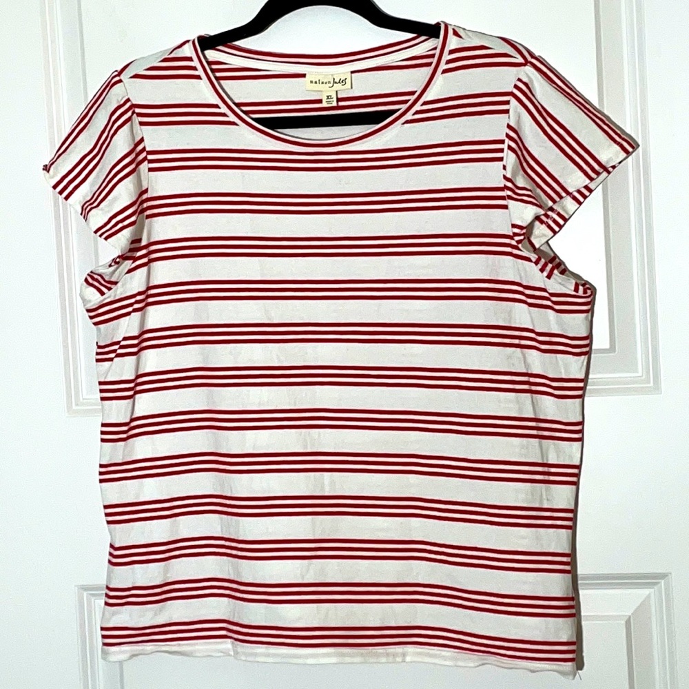 Maison Jules Red Striped Flutter Sleeve Top XL